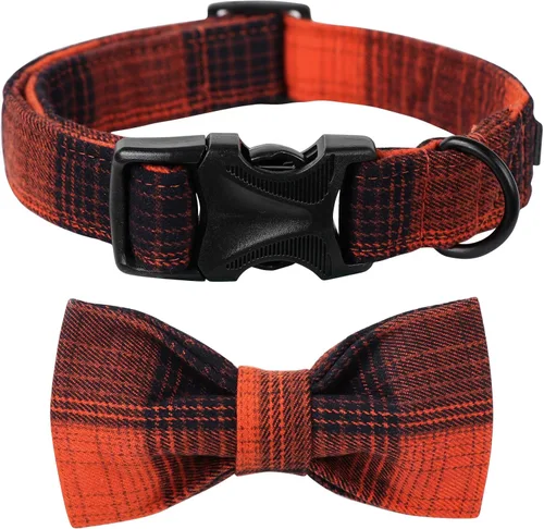 Miniatura 14 de Lionet Paws Collar para perro y gato con corbata de moño, hebilla de plástico ajustable, collar de cuadrícula para perros pequeños, medianos