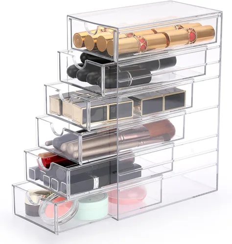 Miniatura 9 de Hipiwe Organizador de Cajones de Plástico Transparente Cajones de Escritorio con 6 Cajones Extraíbles Caja de Almacenamiento Compacta para Gabinete