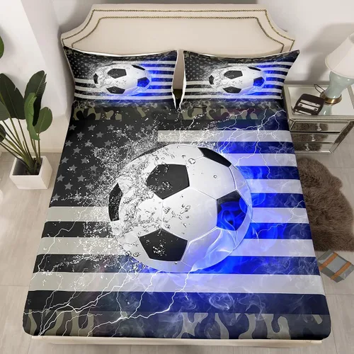 Miniatura 11 de Erosebridal American Flag Fitted Sheet Twin, Hockey Bedding Set United States Sports Games Bed Sheets for Kids Boys Teens Bedroom, Red White