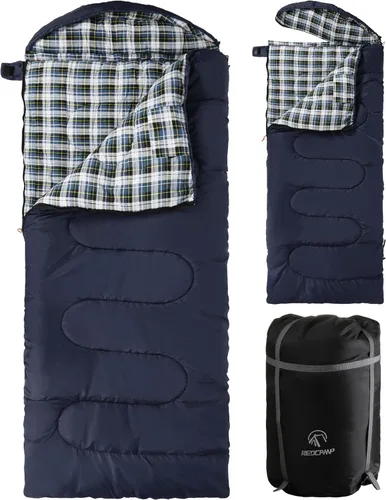 Miniatura 14 de REDCAMP Saco de dormir de franela para adultos, cómodos sacos de dormir de algodón para campamento, mochileros, senderismo, con capucha desmontable