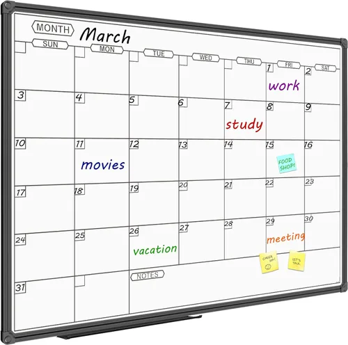 JILoffice Calendario de Pizarra Blanca de Borrado en Seco - Calendario de Pizarra Blanca Magnética Mensual 36 X 24 Pulgadas, Marco de Aluminio Negro
