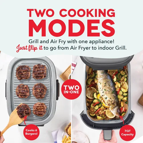 Miniatura 2 de DASH Flip & Fry - Parrilla + Freidora de aire 2 en 1, 3 QT