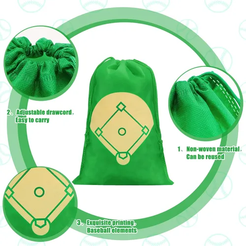 Miniatura 4 de Tondiamo 16 bolsas de béisbol para fiestas de béisbol, bolsa de béisbol con cordón para niños, paquete de golosinas no tejidas para regalo de fiesta