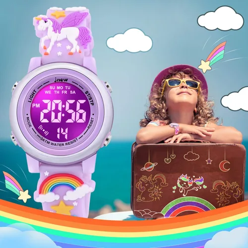 Miniatura 12 de Relojes impermeables de dibujos animados 3D para niñas con alarma, los mejores regalos de juguetes para niñas de 3 a 12 años