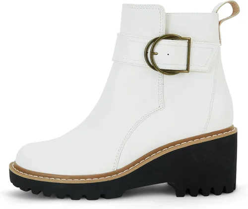 Miniatura 3 de Coutgo Botines de plataforma para mujer con suela de lengüeta tacón grueso cremallera lateral cómodas botas de combate de moda