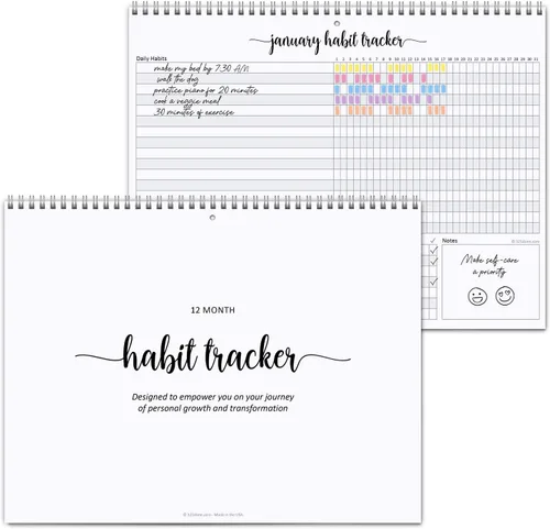 321Done Calendario de seguimiento de hábitos, fabricado en Estados Unidos, 8.5 x 11 pulgadas, encuadernado en espiral, sin fecha, diario de