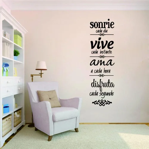 Miniatura 5 de Calcomanía de pared con reglas familiares inspiradoras españolas, Sonríe, Vive, cita AMA para comedor y sala de estar, arte de vinilo de PVC
