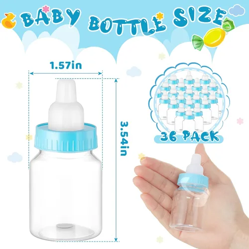 Miniatura 2 de Patelai 36 biberones de 3.5 pulgadas para baby shower, mini botellas transparentes de plástico para baby shower, mini figura de caramelo, caja
