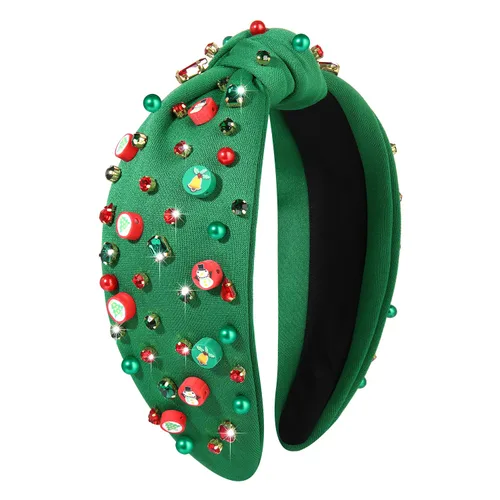 Miniatura 11 de boderier Diademas de Navidad para Mujeres Diadema de Árbol de Navidad con Cuentas Diadema Ancha Anudada de Cristal Accesorios para el Cabello