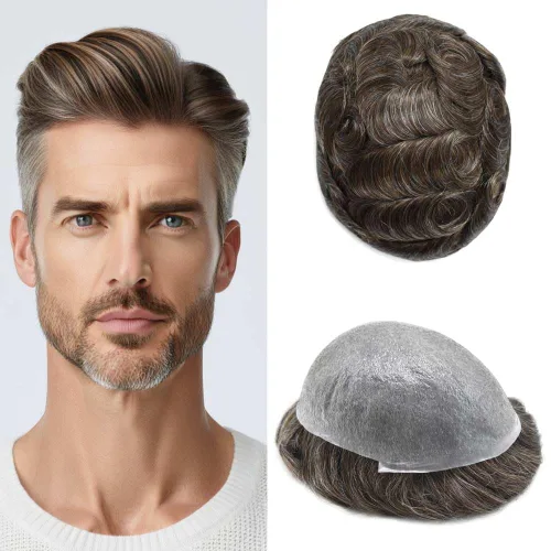 Miniatura 73 de Hombres Toupee Hair Thin Skin Men Human Hair Piece Men Toupee Cabello humano V-loop de aspecto natural Toupee Hombres Hairpiece Men Hair System