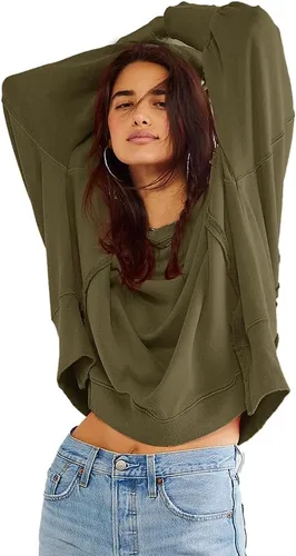 Miniatura 4 de Beaully Sudaderas de gran tamaño para mujer, cuello redondo, manga larga, abertura lateral, suéter casual para otoño