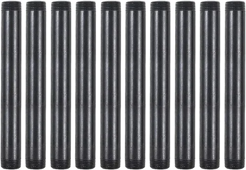 Paquete de 10 pezones de acero maleable negro de 3/4 pulgadas x 8 pulgadas, estilo vintage industrial steampunk.