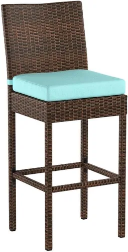 Miniatura 5 de Sundale Outdoor Juego de 2 taburetes de bar, 2 taburetes de bar de mimbre tejido sin brazos, sillas de bar para patio con almohada y cojín azul
