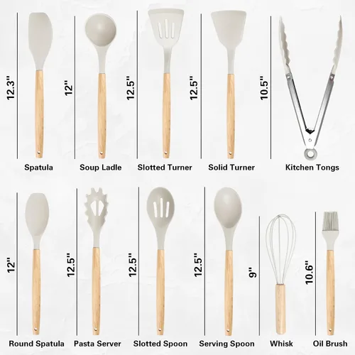 Miniatura 2 de Juego de utensilios de cocina de 19 piezas, 11 piezas de utensilios de cocina de silicona, juego de 6 cuchillos blancos afilados de acero inoxidable