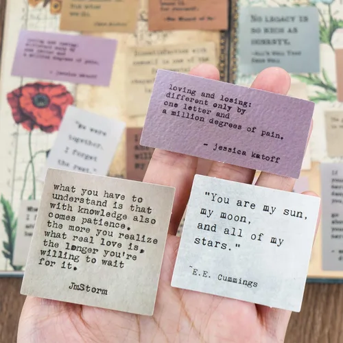 Miniatura 4 de LakoArt 120 Piezas Calcomanías de Citas Motivacionales Estilo Máquina de Escribir Retro No Repetitivas, Calcomanías Inspiradoras Vintage