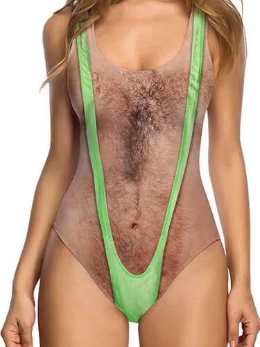 Miniatura 32 de uideazone Traje de baño divertido de las mujeres del pecho del cuerpo peludo impreso hippie trajes de baño traje de baño de una pieza Monokini