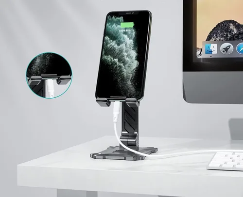 Miniatura 2 de Soporte de teléfono para escritorio. Soporte plegable para teléfono móvil de escritorio con ángulo ajustable en altura, soporte portátil