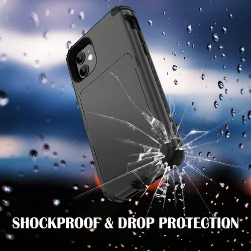 Miniatura 6 de WeLoveCase para iPhone 11 Estuche tipo billetera Defender con portatarjetas, cubierta con espejo oculto, tres capas, a prueba de golpes, protección