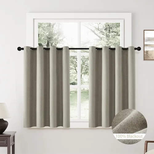 Miniatura 56 de ChrisDowa Cortinas 100% Opacas de Abedul Sólido de 45 Pulgadas de Largo, 2 Paneles para Dormitorio y Sala de Estar, Estilo Granja Oscurecedoras