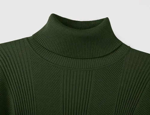Miniatura 6 de Suéteres casuales de cuello alto para hombre, de punto acanalado suave, térmicos, básicos