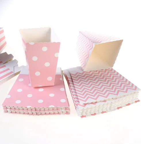 Miniatura 2 de BinaryABC Cajas de papel para palomitas de maíz, caja de dulces a rayas para recuerdos de fiesta, 48 unidades (rosa)