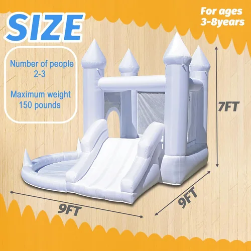 Miniatura 2 de Casa inflable blanca con soplador, piscina de bolas, castillo animoso para patio trasero, adecuado para patio, eventos, fiestas, bodas, regalos
