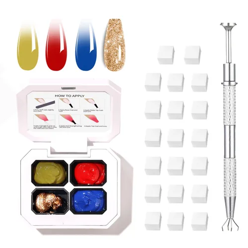 Miniatura 34 de Finger Secret - Juego de 9 colores de esmalte de uñas de gel Ombre Pat, paleta de esmaltes de gel con 20 esponjas de uñas para arte de uñas de gel