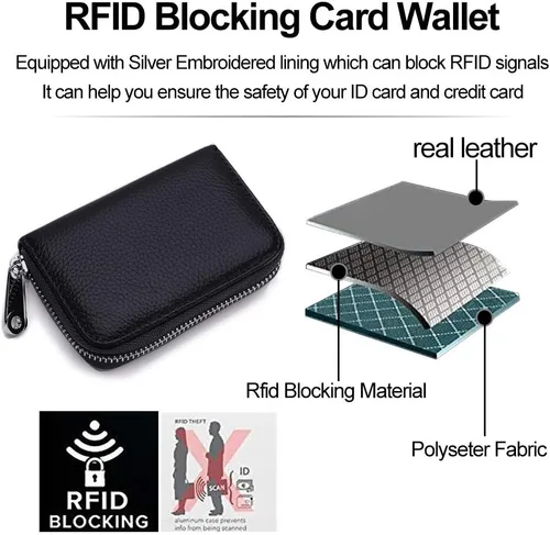 Miniatura 6 de EASTNIGHTS Cartera de cuero genuino para tarjetas de crédito RFID con cremallera