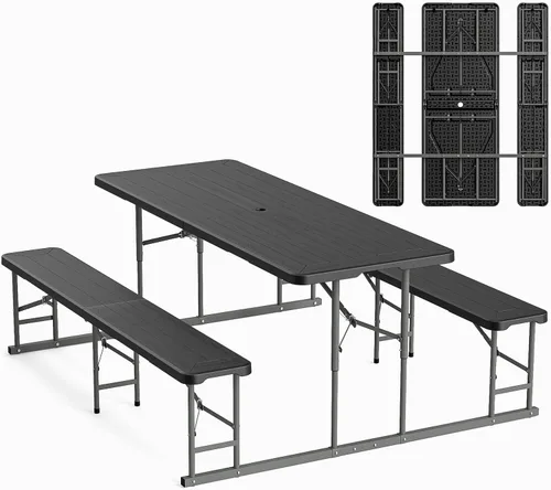 VINGLI Juego de mesa y banco de picnic plegable, muebles de comedor portátiles al aire libre para camping, patio, patio trasero, parte superior de