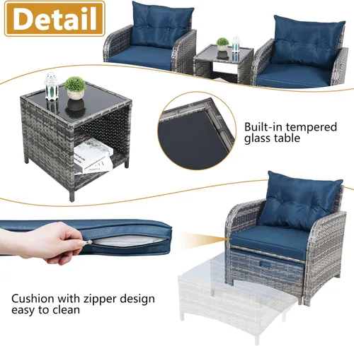 Miniatura 5 de Sillas de mimbre para patio al aire libre de 5 piezas con otomanas, juego de conversación de ratán PE para todo tipo de clima, juego de muebles