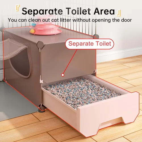 Miniatura 4 de Oneluck Jaula grande para gatos con caja de arena, recintos de bricolaje de 4 niveles, jaula de alambre de metal desmontable, jaula para interiores