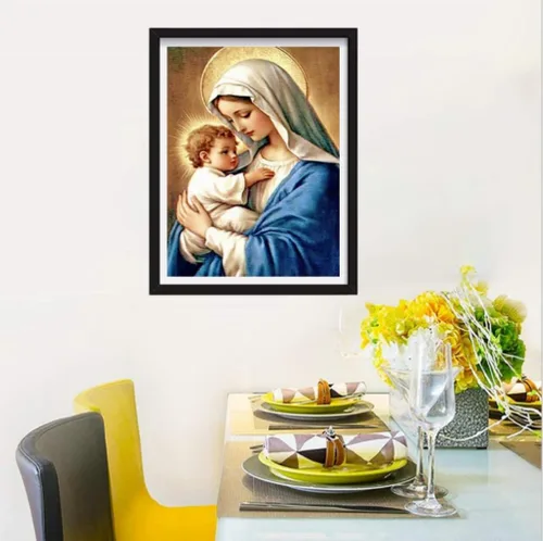 Miniatura 4 de F-CANLAN Kit de pintura de diamante redondo de taladro completo, 5D DIY Bless the Child Pintura de diamantes Virgen María Kits de arte de diamantes