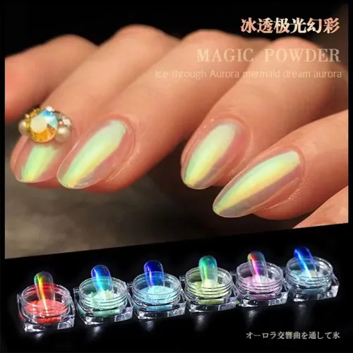 Miniatura 2 de Polvo cromado de sirena blanca con purpurina para uñas, 7 colores iridiscentes Aurora cromados, polvo de neón, pigmento de espejo holográfico, arco