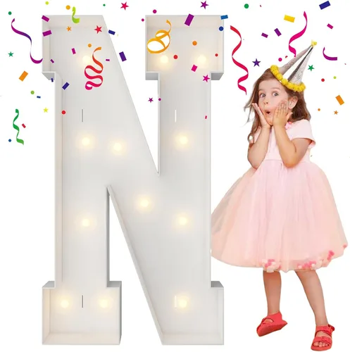 Miniatura 28 de Letras iluminadas con marco de 3 pies de alto, letras enormes con marco, marco de globos en mosaico, letra grande para decoraciones de compromiso