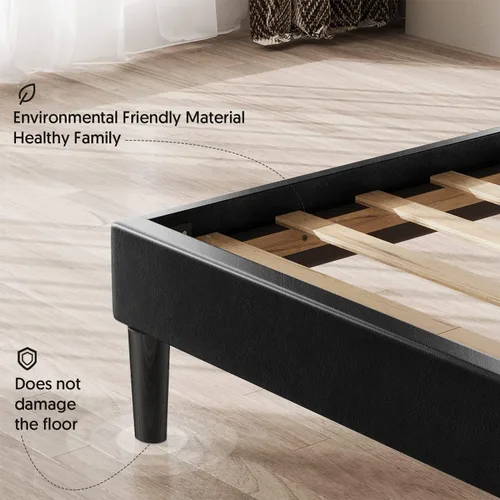 Miniatura 7 de BONSOIR Base de cama tamaño Queen tapizada de perfil bajo moderna con cabecera de piel sintética, no necesita somier, no necesita falda de cama
