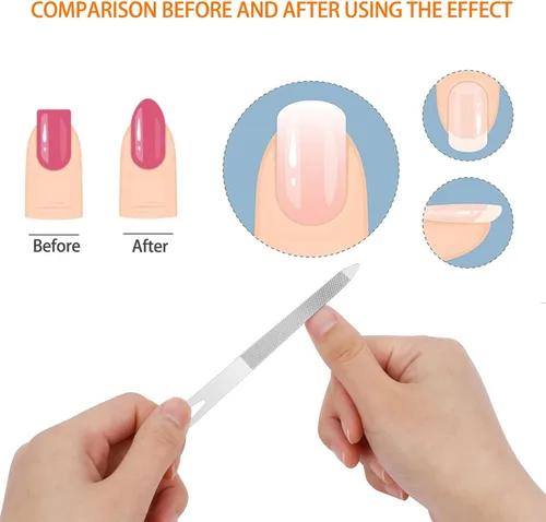 Miniatura 3 de Juego de limas de uñas de acero inoxidable de 6 piezas con punta limpiadora, doble cara, duradera, profesional para uñas naturales