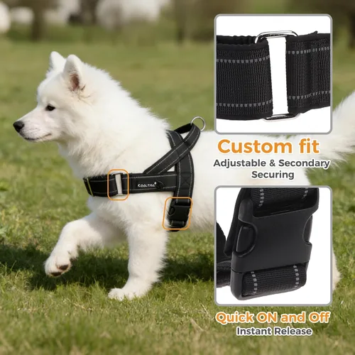 Miniatura 3 de KOOLTAIL Arnés sin tirones para perro pequeño, con acolchado suave y asa, arnés de chaleco para cachorro fácil de caminar, cuello y pecho, Negro
