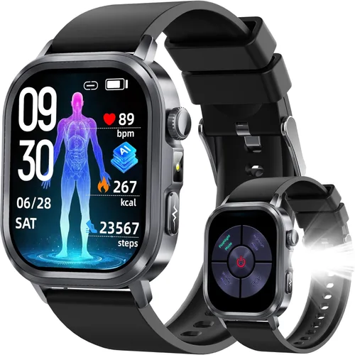 AMOLED - Relojes inteligentes para hombres y mujeres, rastreador de actividad física con monitor de frecuencia cardíaca, estrés y sueño 24/7,