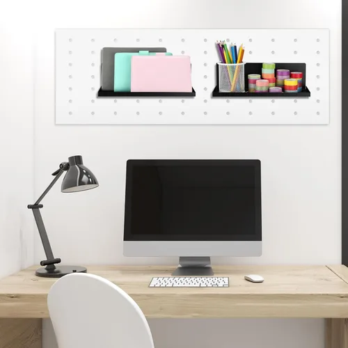 Miniatura 5 de Therwen Paquete de 4 estantes magnéticos para tablero de clavijas, organizador de pared, estante de metal con bandeja de acero, accesorios Negro