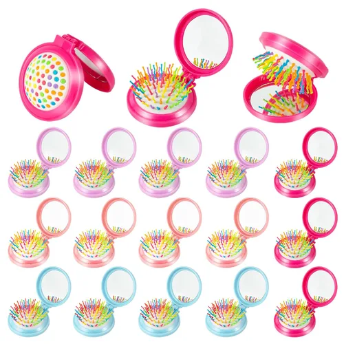 Miniatura 7 de ONLYFU Paquete de 8 mini cepillos de pelo con espejo, cepillos compactos plegables con cerdas de nailon suaves, peine de bolsillo de viaje