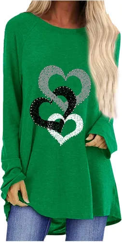 Miniatura 25 de Túnicas o tops para mujer para llevar con leggings, manga larga, ajuste holgado, ropa de otoño, cuello redondo, degradado, cómodas, blusas 02 Verde