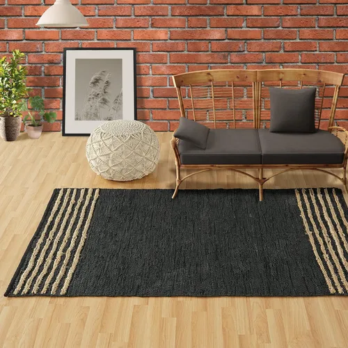 Miniatura 19 de GRUHUM Alfombra de pasillo de yute 2'6" x 8' pies, fibra natural, negra, rectangular, de yute, cuero, tejida a mano, estilo bohemio, para casa