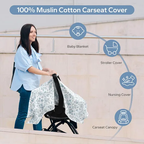 Miniatura 4 de SERAPHY Fundas de asiento de automóvil 100% muselina de algodón para bebés, toldos universales y transpirables para niños y niñas, funda suave