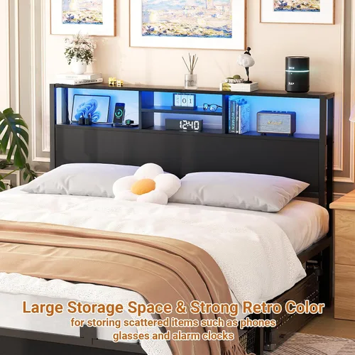 Miniatura 6 de Cabecero Aheaplus para Cama Individual con Almacenamiento, Cabeceros con Enchufes, Puertos USB y Luz LED, Cabecero Individual Solo, Altura