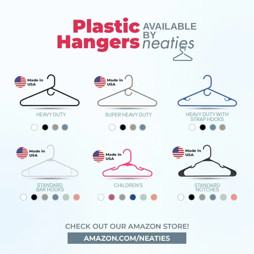 Miniatura 31 de Paquete de 100 perchas de plástico fabricadas en Estados Unidos a granel Paquetes de 20, 30, 50, 100 disponibles Perchas para ropa de lavandería