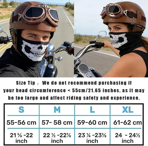 Miniatura 2 de Cascos de Motocicleta de Estilo Alemán, Medio Casco de Cuero Retro, Aprobado por el DOT, para Adultos, Hombres y Mujeres, Casco de Media Cara Marrón