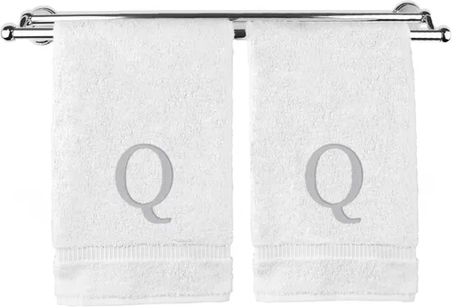 Miniatura 204 de Toalla de mano monogramada, regalo personalizado, juego de 2 - Toalla bordada con letra de bloque dorada - Extra absorbente 100% algodón turco