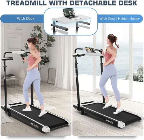 Miniatura 4 de Cinta de Correr Walking Pad con Estación de Trabajo de Escritorio, Cintas de Correr Plegables de 3.5 HP con Inclinación del 15% y Barra de Maniobra