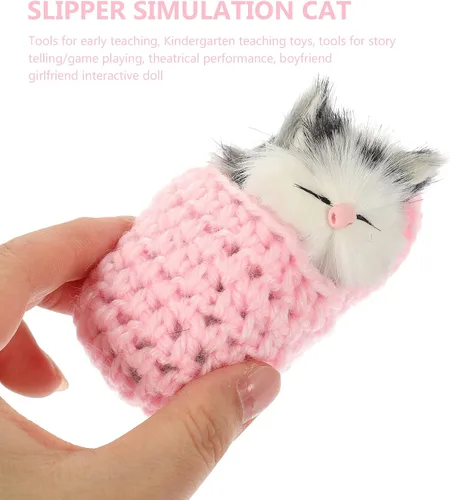 Miniatura 6 de Ciieeo Muñeca de gato dormido en pantufla, mini gatito en zapato con sonidos de miauros, juguete de mano, regalo para niños y niñas, decoración