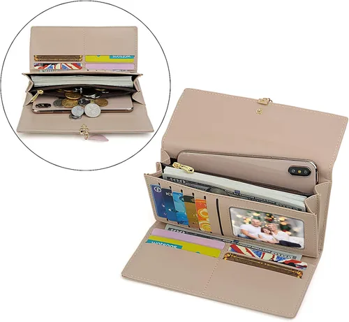 Miniatura 3 de UTO - Cartera pequeña RFID de piel sintética con dije de hoja, cierre de cremallera y tarjetero.